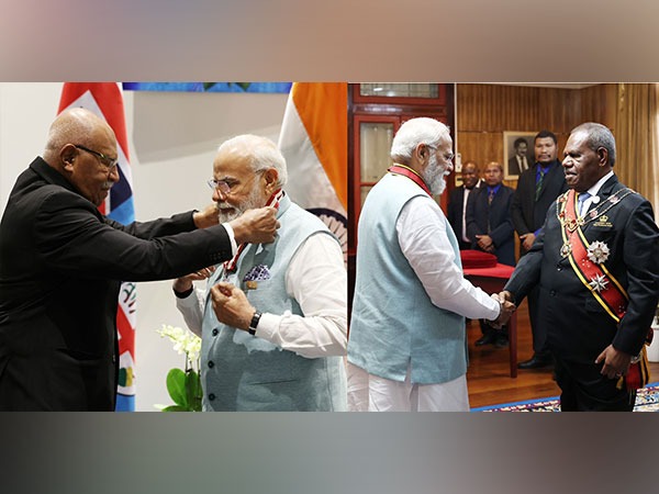 Fiji (Left) and Papua New Guinea (right) confer their highest award to PM Modi. (Photo/ANI)