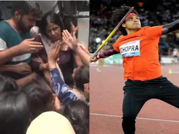 Wrestlers protesting (left), Neeraj Chopra (right).