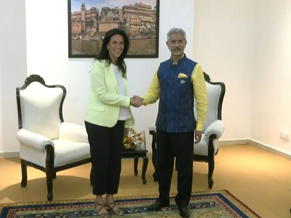 EAM S Jaishankar meets France Minister of State Development Chrysoula Zacharopoulou in Varanasi on Monday. (Photo/ANI)