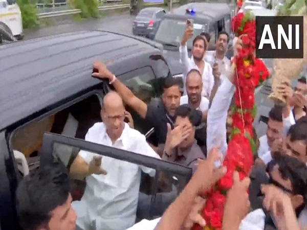 NCP chief Sharad Pawar at Khed-Shivapur toll plaza on Pune-Satara Highway.(Photo/ANI)