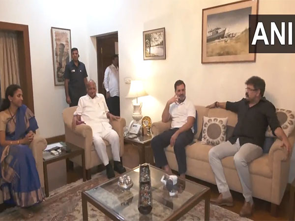 Rahul Gandhi meets NCP chief Sharad Pawar at his residence in Delhi. (Photo/ANI)