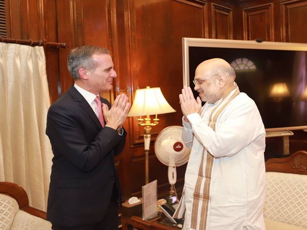 United States Ambassador to India Eric Garcetti and Union Home Minister Amit Shah. (Photo Credit - Twitter: @HMOIndia)